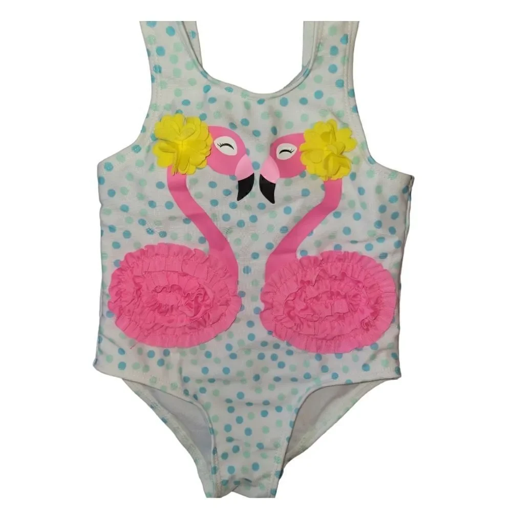 NWOT Wetsuit Club Polkadot Pink Flamingo Girl Swimwear Swimsuit Bathing Suit 18M